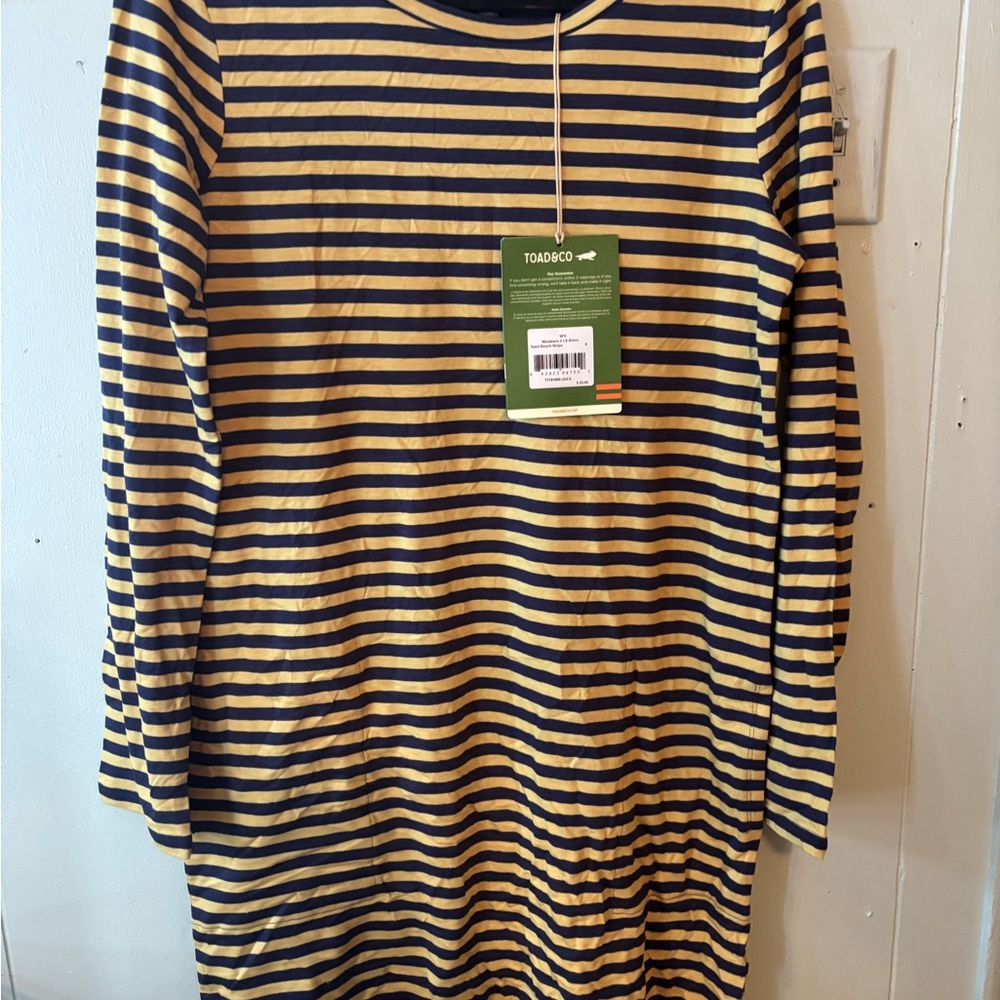 Toad&Co Black and Tan Striped Midi Dress